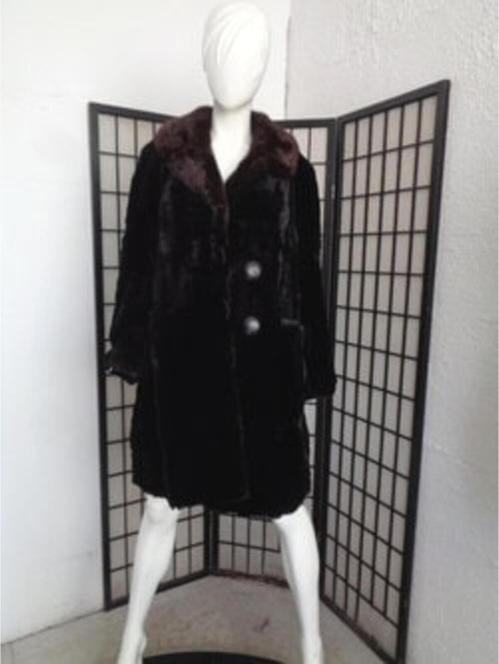 Scrap Coat: Black Sheared Rabbit Fur Coat Jacket W/ Mink Collar Arts & Crafts